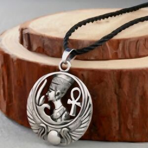 Egyptian Themed Silver Pendant Necklace